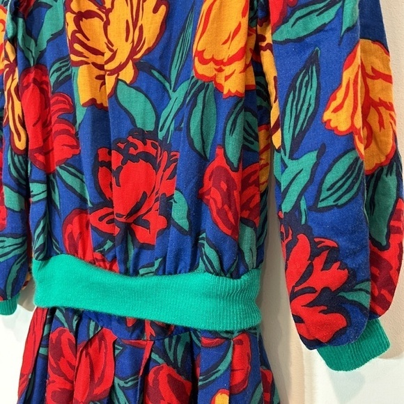 DORISSA INTERNATIONAL NICOLE DRESS VINTAGE blue FLORAL VICTORIAN PUFF SLEEVE 10 - Picture 3 of 10